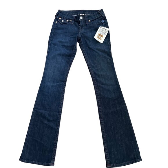 NWT True Religion Bootcut Flap Jeans 26 USA Dark Denim Lonestar Burgundy Sun Y2K - Picture 1 of 10